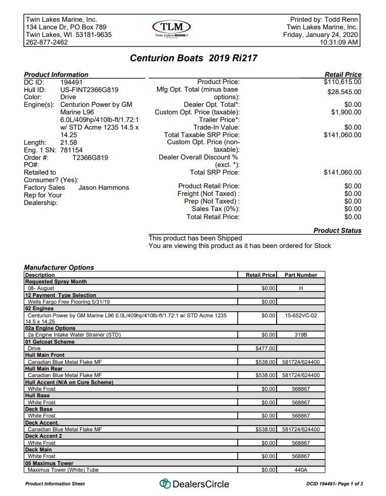 2019 Centurion Ri217 – 110hrs